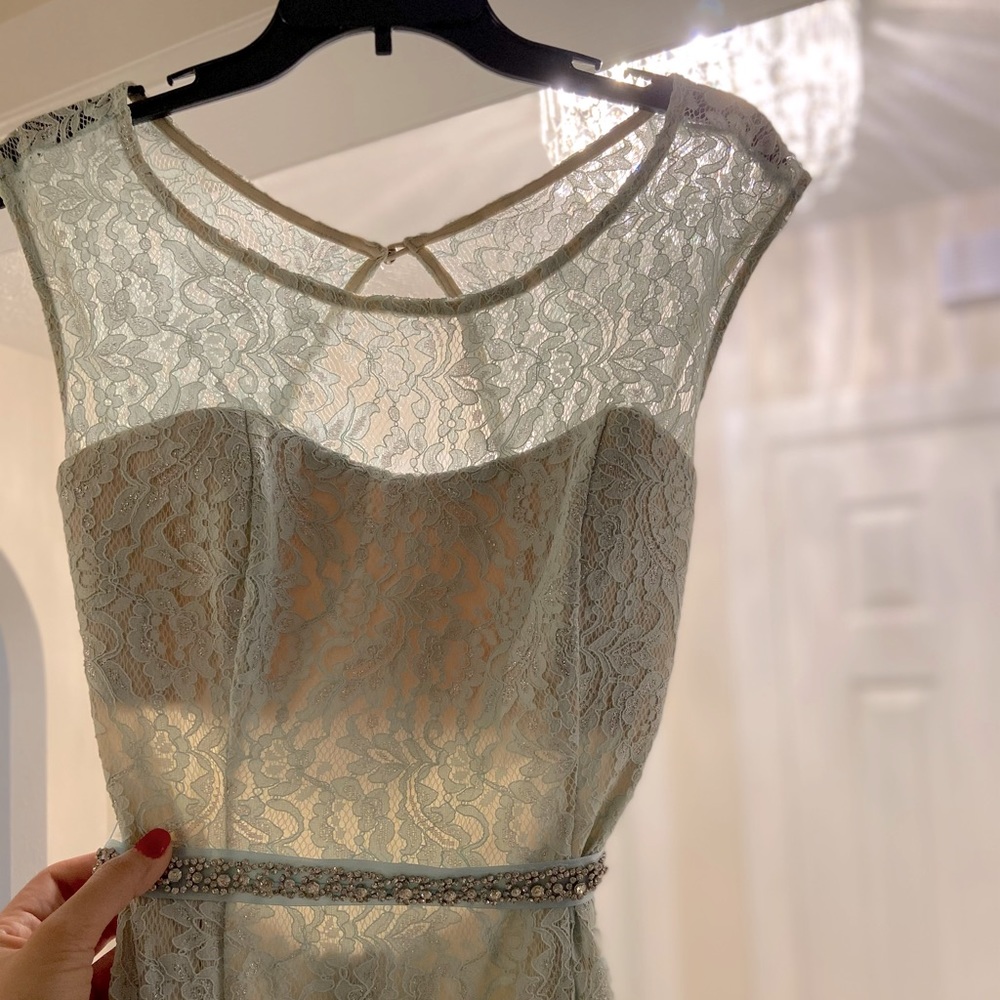 Open back lace gown with beaded cz belt
